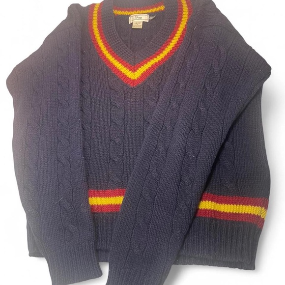 Vintage GAP V-Neck Sweater in Navy with Red and Yellow...